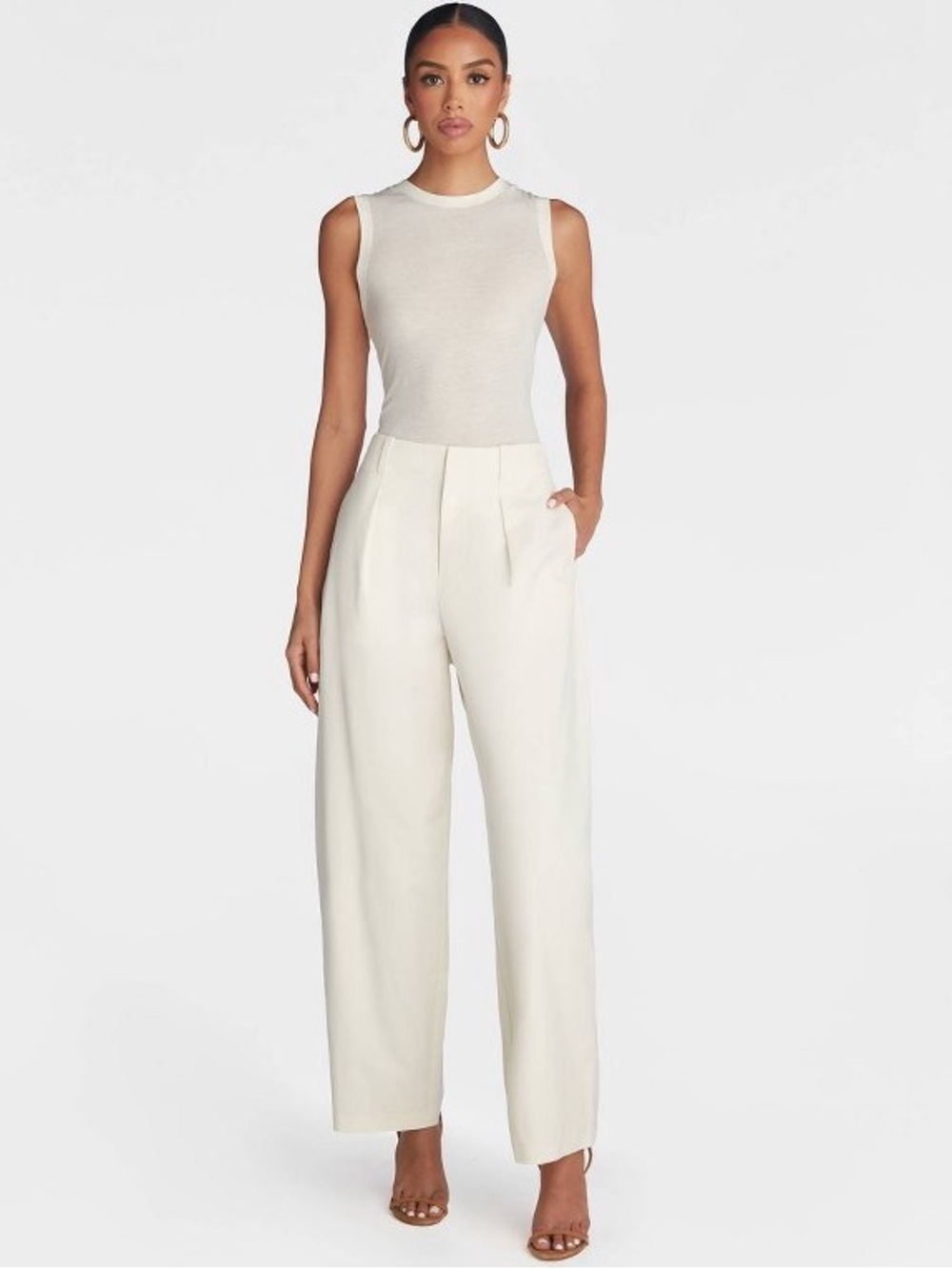 High-Waist Wide Leg Pants in Cream